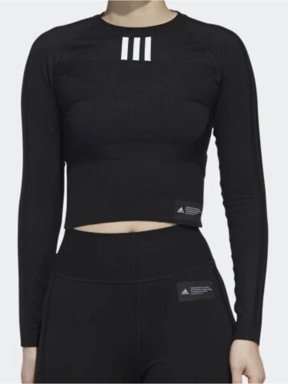 adidas Primeknit Fine Knit Cropped Long Sleeve Sweatshirt Black - Size M